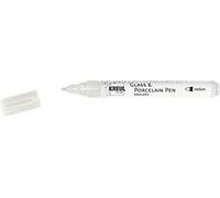 KREUL 16418 - Glass & Porcelain Pen Metallic medium, blanc perle, pointe ronde indéformable, épaisseur de trait env. 2-4 mm, stylo pour porcelaine avec couleur métallique brillante à base d'eau
