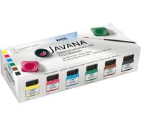 KREUL 81600 - Javana Set de peinture sur soie avec 6 pots de peinture en verre de 20 ml, 1 tube de gutta de 20 ml et 1 pinceau, pour la soie et les textiles clairs Couleurs de base