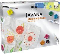 KREUL 81845 - Peintures pour soie Javana, équipement de base, 5 x 20 ml de peinture, 20 ml de peinture pour contours, sel à effets et gutta, un pinceau, deux morceaux de soie et accessoires