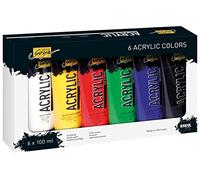 KREUL 84160 - Solo Goya Acrylic Set de 6 tubes de 100 ml peinture acrylique Peinture à base d'eau, crémeuse, polyvalente, couvrante et résistante à l'eau, séchage rapide, mate