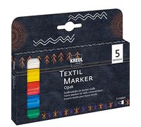 Kreul 92750 - Textil Marker Opak medium Set, 5 crayons, pointe ogive, épaisseur de trait env. 2 à 4 mm, crayons de couleur opaques pour la décoration de tissus clairs et foncés