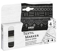 Kreul 92751 - Textil Marker Opak Black and White, 2 x medium, 2 x fine, crayons de couleur pour textiles en coton, batiste, lin, soie et tissus mélangés