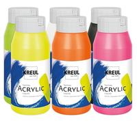 KREUL KREUL-35604-17999 liquides acryliques Triton, peintures 6 x 750, mélange néon, lot harmonisé de artistiques de Haute qualité, Lumineuses et Riches en Couleurs, Acrylic, Multicolour, 6x 750 ml