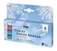 Kreul 22709 - Chalky Marqueur craie pour décorer les fenêtres, 4 couleurs, effaçable, opaque, résistant à la lumière, séchage rapide, pour peindre & écrire sur les vitres