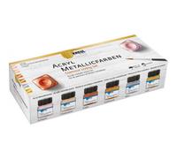 KREUL 77601 - Peintures acryliques métalliques dans le kit Color Living, 6 x 20 ml et un pinceau, glamour à effet métallique à base d'eau, couvrante et crémeuse, séchage rapide et résistante à l'eau