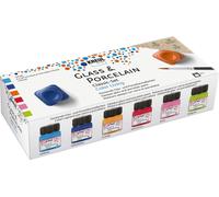KREUL 16604 - Glass & Porcelain Classic Set Color Living, 6 x 20 ml de peinture et un pinceau, peinture joyeuse et brillante pour verre et porcelaine à base d'eau