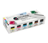 KREUL 81600 - Javana Set de peinture sur soie avec 6 pots de peinture en verre de 20 ml, 1 tube de gutta de 20 ml et 1 pinceau, pour la soie et les textiles clairs Couleurs de base