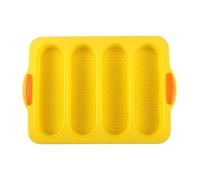 Krf144 Lot de 3 moules à pain en silicone anti-adhésif avec 4 plaques de cuisson pour pain français, 6 tasses à pain avec grattoir Krf144 (C, 23,8 x 34 x 2,5 cm)