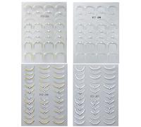 KRFWGUU Stickers Ongles 5D French Manucure, Autocollants Pour Ongles Nail Art Dorés Argentés, Déco Ongle Strass Chic, Accessoires Manucure Pour Femmes Et Filles, Décoration Salon D’Ongle 4 Feuilles