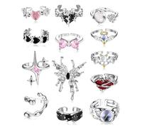 KRFY 13Pcs Y2K Bague Femme Ouvrir Bague Argent Femme Pierre De Lune Bague Reglable Femme Bague Femme Acier Inoxydable Irrégulièrement Bague Pouce Femme
