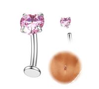 KRFY 14G Piercing Nombril pour Femmes, Titane Argent Or Piercing Nombril Anneau, Coeur Papillon CZ Navel Piercings Bijoux - Argent Cœur Rose CZ 10MM