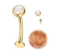 KRFY 14G Piercing Nombril pour Femmes, Titane Argent Or Piercing Nombril Anneau, Coeur Papillon CZ Navel Piercings Bijoux - Or Opale 10MM