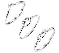 KRFY 3 Pièces Bagues Argent Sterling 925 Bagues D'articulation pour Femmes 18K Or Blanc Vague Amour Noeud Plume Bagues Ensemble de Bagues Empilables pour Les Doigts de Pouce pour Femmes Filles