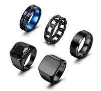KRFY 5Pcs Acier inoxydable Bagues pour hommes Bague de fiançailles gothique noire mate et polie Bague de mariage vintage pour homme avec promesse d'éternité 8