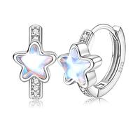 KRFY Argent 925 Boucles D'oreilles Créoles pour Fille Femme Rose Amour Coeur étoile Cubique Zircone Pierre de Lune Petit Cerceau d’oreilles pour Enfants Filles Huggie Boucles d’oreilles Créole