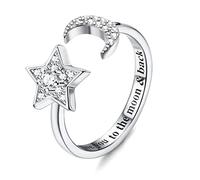 KRFY Bague en Argent Sterling 925 Femmes Filles Bague Réglable Pierre de Lune Opale CZ Bague Ouverte I Love You to The Moon & Back Bague Fiançailles Mariage Empilable Knuckle Promise