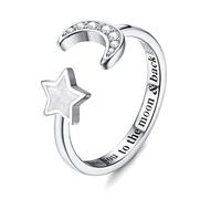 KRFY Bague en Argent Sterling 925 Femmes Filles Bague Réglable Pierre de Lune Opale CZ Bague Ouverte I love you to the Moon & Back Bague Fiançailles Mariage Empilable Knuckle Promise