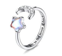 KRFY Bague en Argent Sterling 925 Femmes Filles Bague Réglable Pierre de Lune Opale CZ Bague Ouverte I love you to the Moon & Back Bague Fiançailles Mariage Empilable Knuckle Promise