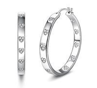 KRFY Boucle D'oreille Creoles pour Femme en 925 Argent Coeur Cubique Zircone Creoles Boucles d’oreilles Coeur Hypoallergénique Grand Argent Creole Boucle d’oreille pour Femmes Fille