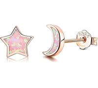 KRFY Boucles D'oreilles Clous Argent Sterling 925 Pour Femme Boucles D'oreilles étoile Opale Minimalistes Plaqué Or 18K Créée Blanc Bleu Rose Opale Hypoallergénique Oreilles Cadeaux Bijoux