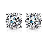 KRFY Boucles d'Oreilles Moissanite 1ct 2ct Brillant Rond Coupe D Couleur VVS1 Boucles d'Oreilles en Diamant Créé Or Blanc 18 K Plaqué Boucles d'Oreilles Moissanite en Argent avec Dos en Silicone 8MM