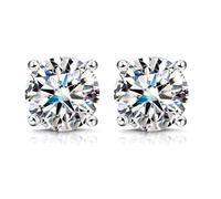 KRFY Boucles d'Oreilles Moissanite 1ct 2ct Brillant Rond Coupe D Couleur VVS1 Boucles d'Oreilles en Diamant Créé Or Blanc 18 K Plaqué Boucles d'Oreilles Moissanite en Argent avec Dos en Silicone 4.5MM