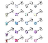 KRFY Piercing Nez 316L Surgical Steel Pushin Lip Anneaux 20Pcs 20G 18G Nez Anneau 3mm Lot Arc-en-ciel Cristal Opale Helix Tragus Conque Cartilage Labret Nostril Nez Piercing Bijoux pour Femme Homme