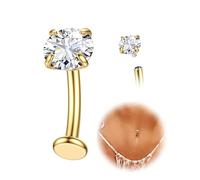 KRFY Piercing Nombril Titane Or Argent Percing Au Nombril Hypoallergénique 14G Piercings Nombril-Pendant Coeur Fleur Papillon Boule Fileté Intérieurement Flottant Navel Piercings - Or Ronde CZ 10MM