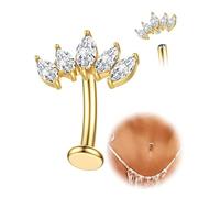 KRFY Piercing Nombril Titane Or Argent Percing Au Nombril Hypoallergénique 14G Piercings Nombril-Pendant Coeur Fleur Papillon Boule Fileté Intérieurement Flottant Navel Piercings - Or Fleur CZ 12MM