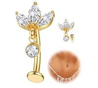 KRFY Piercing Nombril Titane Or Argent Percing Au Nombril Hypoallergénique 14G Piercings Nombril-Pendant Coeur Fleur Papillon Boule Fileté Intérieurement Flottant Navel Piercings - Or Dangle CZ 12MM