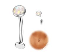 KRFY Piercing Nombril Titane Or Argent Percing Au Nombril Hypoallergénique 14G Piercings Nombril-Pendant Coeur Fleur Papillon Boule Fileté Intérieurement Flottant Navel Piercings - Argent Opale 10MM