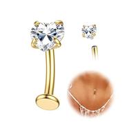KRFY Piercing Nombril Titane Or Argent Percing Au Nombril Hypoallergénique 14G Piercings Nombril-Pendant Coeur Fleur Papillon Boule Fileté Intérieurement Flottant Navel Piercings - Or Coeur CZ 12MM