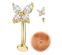 KRFY Piercing Nombril Titane Or Argent Percing Au Nombril Hypoallergénique 14G Piercings Nombril-Pendant Coeur Fleur Papillon Boule Fileté Intérieurement Flottant Navel Piercings - Or Papillon 12MM