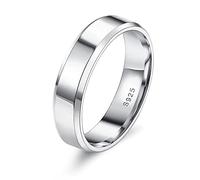 KRFY S925 Bague en Argent pour Femme Homme 18K plaqué Or Blanc Biseauté Bord uni Pouce Doigt Bague Polie Déclaration Promesse Fiançailles éternité Alliance Bague Confort Ajustement 3mm 4mm 5mm 6mm