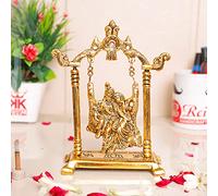 KridayKraft Radha Krishna sur balançoire Jhula Statue en métal plaqué or pour décorer votre maison, bureau et Radha Krishna Murti, figurines d'exposition, article cadeau d'idole religieuse