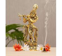 KridayKraft Statue en métal du Seigneur Krishna Murti Jouant de la flûte pour Le Temple Pooja, décorez Votre Maison, Bureau et offrez à Vos Proches, Figurines d'exposition, Idole Religieuse, Article