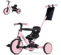 KRIDDO Tricycle bébé évolutif avec poignée parentale, 18 Mois à 5 Ans | Convertible tricycle et draisienne, sac de rangement, siège réglable, harnais 3 points, cadeau pour garçons et filles, Rose