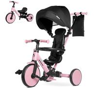 KRIDDO Tricycle bébé évolutif avec poignée parentale, 18 Mois à 5 Ans | Convertible tricycle et draisienne, capote pliable et sac de rangement, siège réglable, harnais 5 points, idée cadeau, Rose