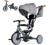 KRIDDO Tricycle bébé évolutif avec poignée parentale, 18 Mois à 5 Ans | Convertible tricycle et draisienne, capote pliable et sac de rangement, siège réglable, harnais 5 points, idée cadeau, Gris