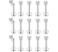 Kridzisw Anneaux de nez à pousser sans fil de 20 g pour femme en acier inoxydable chirurgical à dos plat droit argenté pour narine, nez, lèvre, labret, barre de piercing en os, bijoux pour homme et