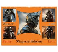Krieger der Elemente (Wandkalender 2026 DIN A2 quer), CALVENDO Monatskalender: Fantasie Krieger der Elemente Wasser,Erde,Luft und Feuer in Rüstung