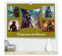 Kriegerinnen der Elemente (hochwertiger Premium Wandkalender 2026 DIN A2 quer), Kunstdruck in Hochglanz: Fantasie Kriegerinnen der Elemente Wasser,Erde,Luft und Feuer in Rüstung