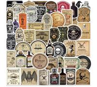 Krilulcy Lot de 50 autocollants rétro pour étiquettes potions, autocollants pour bouteille de potion magique, autocollants esthétiques vintage, autocollants de charme en vinyle imperméables,