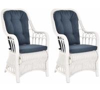 Krines Home Lot de 2 chaises de salle à manger en rotin, avec accoudoirs, dossier haut, blanches