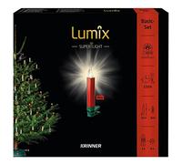 Krinner Lumix® SuperLight 75546 Lot de 12 bougies LED sans fil pour sapin de Noël Rouge métallisé laqué à la main avec télécommande Fonction arrêt 4 h 9 cm