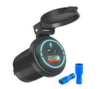 Kriogor Prise USB 12v Chargeur de Voiture, Prise de Chargeur de Voiture USB C, Prise USB Encastrable Auto pour Voiture 12V / 24V, Moto, Bateaux et Marine, Camion (Bleu Glacier : USB+Type C)