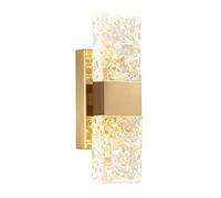 KRIPINC Applique Murale en Cristal LED Rectangulaire Doré Lumière Chaude | Design Effet D'eau, Éclairage Haut et Bas, Lampe Murale Cristal Vintage pour Salon Chambre Chevet Miroir de Salle de Bain