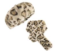 KRIPINC Ensemble Bonnet Echarpe Femme Leopard, Chaud et Coupe-Vent 2 en 1 Ensemble avec Beret Femme Hiver Fourrure Fausse et Écharpe Leopard, Idee Cadeau Noel (Style A)