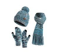 KRIPINC Packs Bonnet, Écharpe et Gants Femme, Bonnet Tricoté Doux et Chaud, Longue Écharpe, Gants à Écran Tactile, Trois en Un Ensemble Cadeau Froid D'hiver (Style C, Bleu Lac)