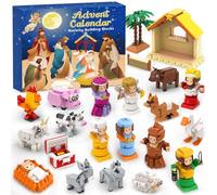 Krippen Calendrier de l'Avent 2026 pour enfants - Compte à rebours de 24 | Briques de construction en ABS de 4,9 mm - Créez une scène de crèche de la Sainte Famille - Cadeaux de Noël pour garçons et